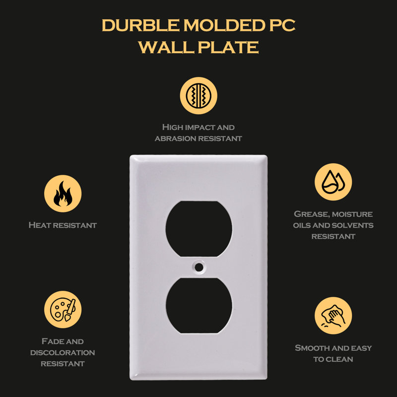 Amerisense 10-Pack Duplex Outlet Cover – 1-Gang White Wall Plates, Glossy Finish, Screwless Design